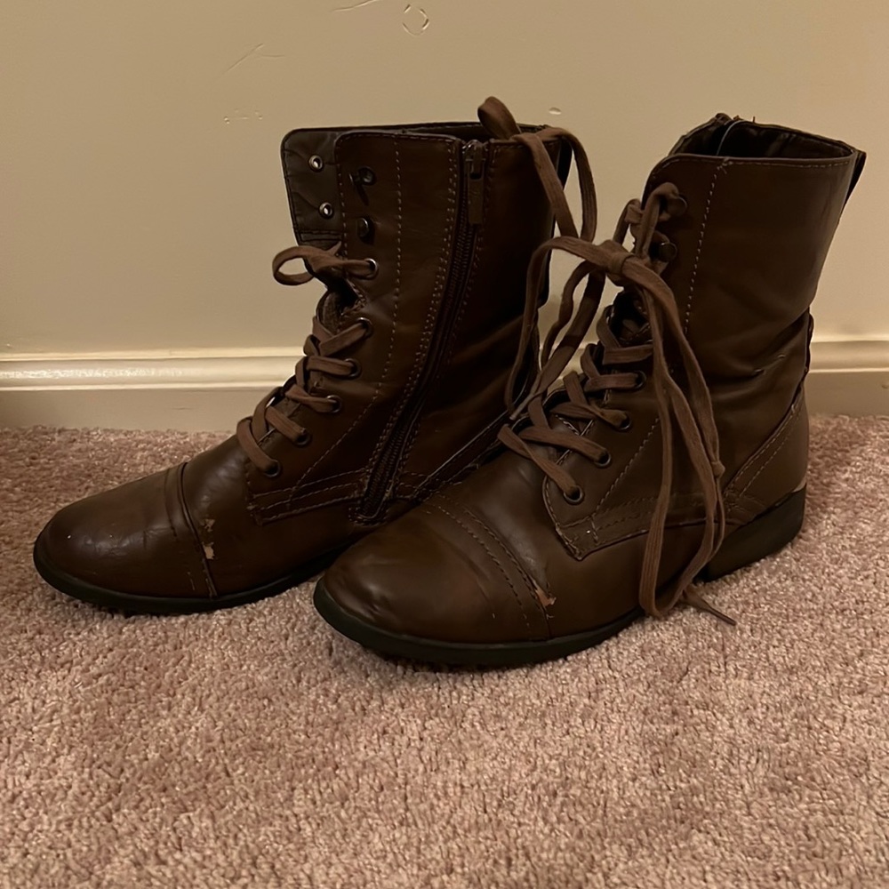 Brown combat boots